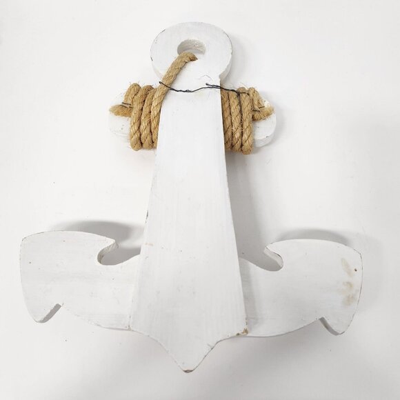 VTG White Distressed Wood Ship Anchor 3 Hook Wall Hanger Rack Nautical Coastal - Picture 2 of 7